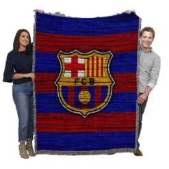 FC Barcelona Strongest Spanish Football Team Woven Blanket