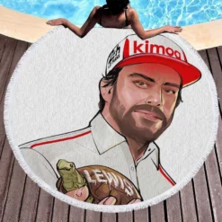 Fernando Alonso Energetic Spanish Formula 1 Player Round Beach Towel 1