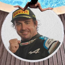 Fernando Alonso Spanish Formula 1 Player Round Beach Towel 1