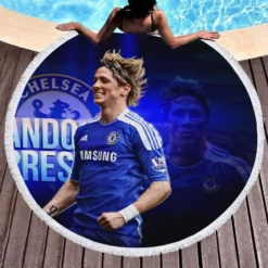 Fernando Torres Energetic Soccer Player Round Beach Towel 1