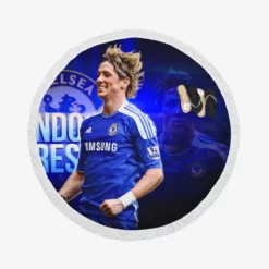 Fernando Torres Energetic Soccer Player Round Beach Towel