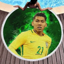 Focused Football Player Roberto Firmino Round Beach Towel 1