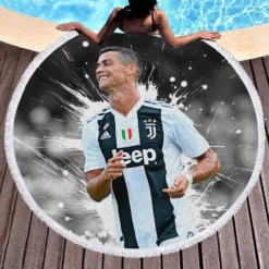 Focused Juve Football Player Cristiano Ronaldo Round Beach Towel 1