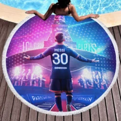 Focused PSG Football Player Lionel Messi Round Beach Towel 1