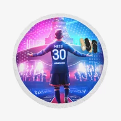 Focused PSG Football Player Lionel Messi Round Beach Towel