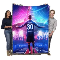 Focused PSG Football Player Lionel Messi Woven Blanket