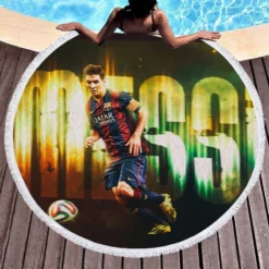 Football Player Barcelona Lionel Messi Round Beach Towel 1