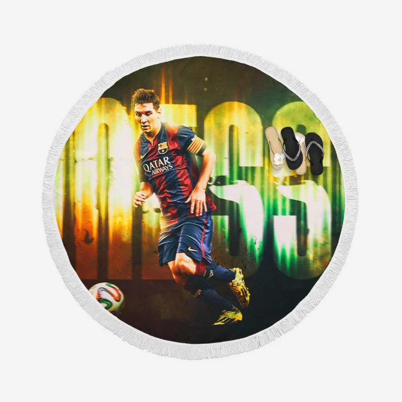 Football Player Barcelona Lionel Messi Round Beach Towel