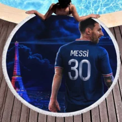 French League Cups Footballer Lionel Messi Round Beach Towel 1