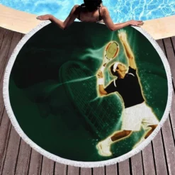 French Open Tennis Player Roger Federer Round Beach Towel 1