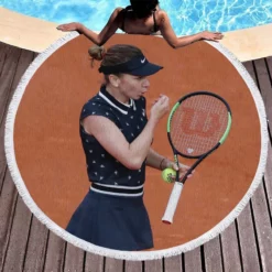 French Open Tennis Player Simona Halep Round Beach Towel 1