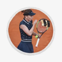 French Open Tennis Player Simona Halep Round Beach Towel