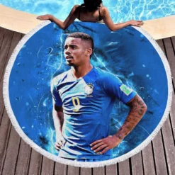 Gabriel Jesus Awarded Brazilian Football Player Round Beach Towel 1