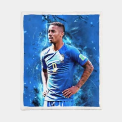 Gabriel Jesus Awarded Brazilian Football Player Sherpa Fleece Blanket 1