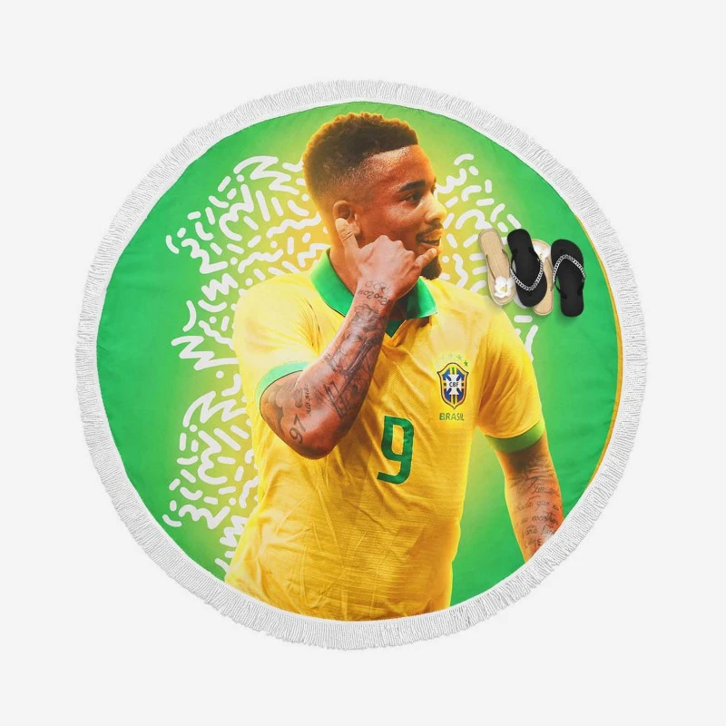 Gabriel Jesus Brazilian Professional Football Player Round Beach Towel