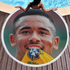 Gabriel Jesus Brazilian Top Ranked Football Player Round Beach Towel 1