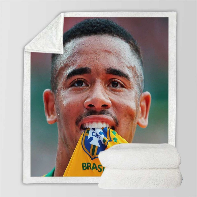 Gabriel Jesus Brazilian Top Ranked Football Player Sherpa Fleece Blanket