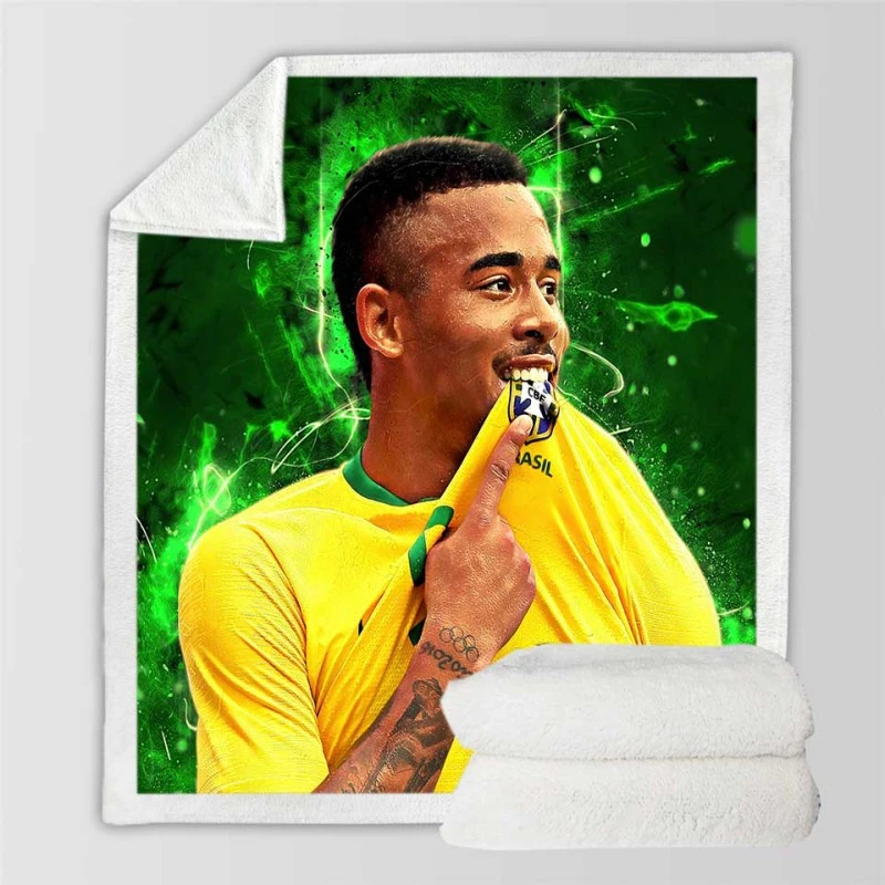 Gabriel Jesus Exciting Brazilian Forward Player Sherpa Fleece Blanket