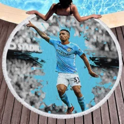 Gabriel Jesus FA Cup Football Player Round Beach Towel 1