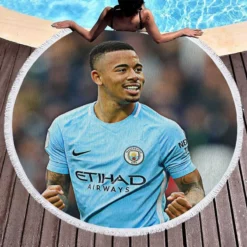 Gabriel Jesus Famous Manchester City Football Player Round Beach Towel 1