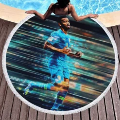 Gabriel Jesus In Brazilian Blue Jersey Round Beach Towel 1