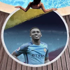 Gabriel Jesus Manchester City Football Player Round Beach Towel 1