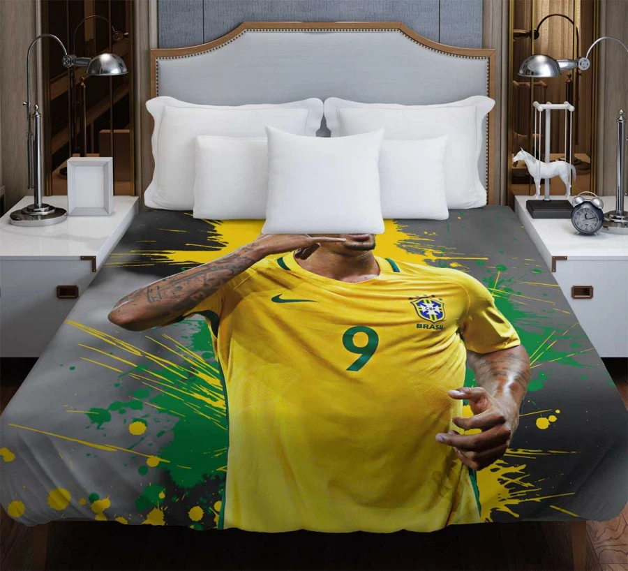 Gabriel Jesus Powerfull Brazilian Football Player Duvet Cover