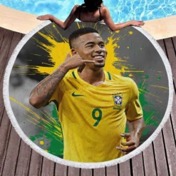 Gabriel Jesus Powerfull Brazilian Football Player Round Beach Towel 1