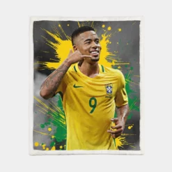 Gabriel Jesus Powerfull Brazilian Football Player Sherpa Fleece Blanket 1