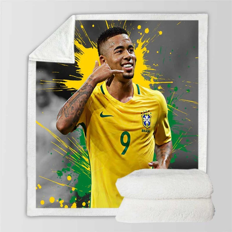 Gabriel Jesus Powerfull Brazilian Football Player Sherpa Fleece Blanket