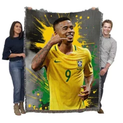 Gabriel Jesus Powerfull Brazilian Football Player Woven Blanket