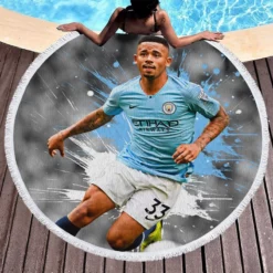 Gabriel Jesus Premier League Football Player Round Beach Towel 1