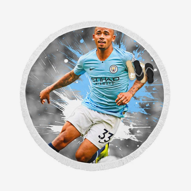 Gabriel Jesus Premier League Football Player Round Beach Towel