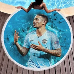 Gabriel Jesus Strong Man United Football Player Round Beach Towel 1