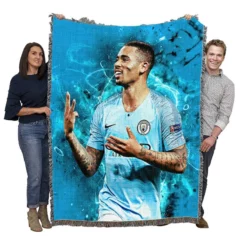 Gabriel Jesus Strong Man United Football Player Woven Blanket