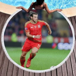 Gareth Bale in Welsh Red Jercey Round Beach Towel 1