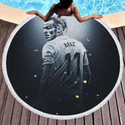 Gareth Frank Bale  Real Madrid White Jercey Round Beach Towel 1