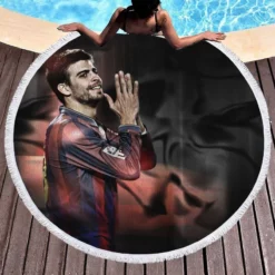 Gerard Pique Energetic Barcelona Football Player Round Beach Towel 1