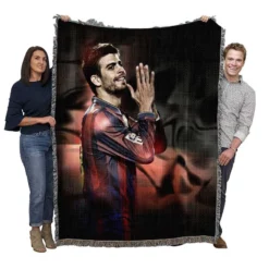 Gerard Pique Energetic Barcelona Football Player Woven Blanket