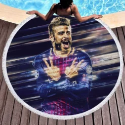 Gerard Pique Exciting Barcelona Football Player Round Beach Towel 1