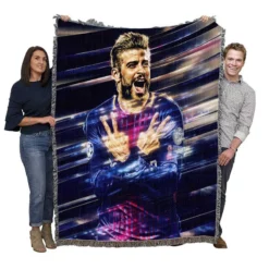 Gerard Pique Exciting Barcelona Football Player Woven Blanket