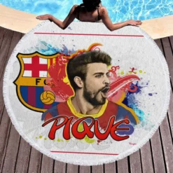 Gerard Pique Famous Barcelona Football Player Round Beach Towel 1