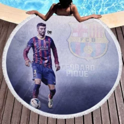 Gerard Pique in Barcelona Striped Jersey Round Beach Towel 1