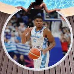 Giannis Antetokounmpo Famous Basketball Player Round Beach Towel 1