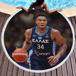 Giannis Antetokounmpo Powerful NBA Basketball Player Round Beach Towel 1