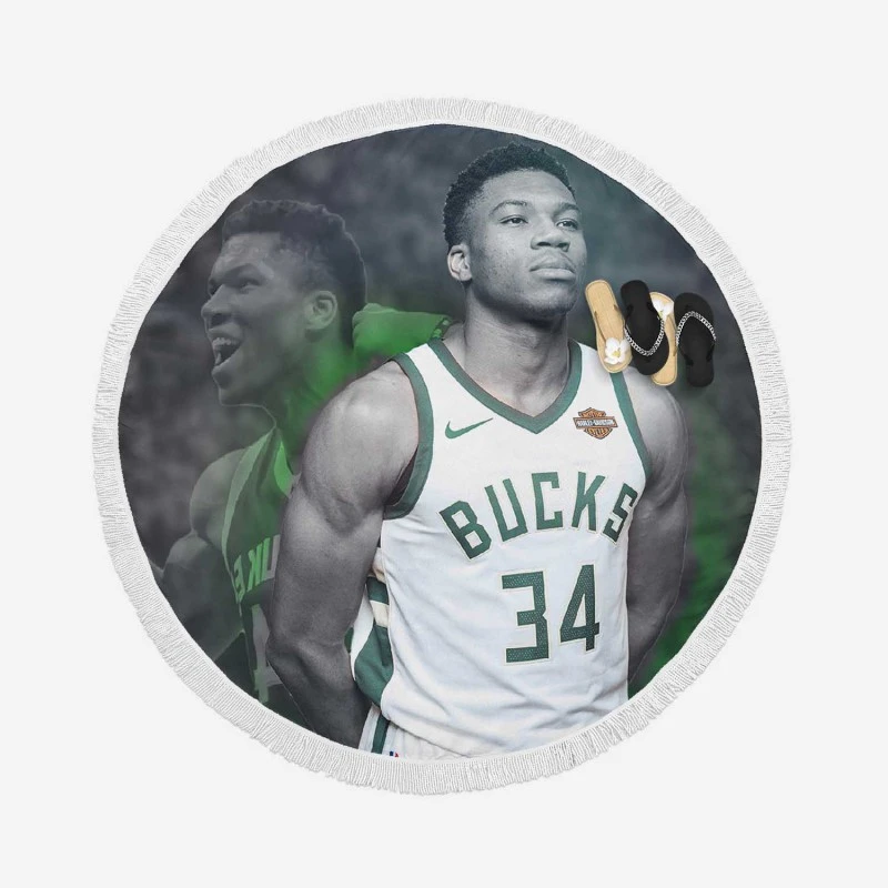 Giannis Antetokounmpo Professional NBA Player Round Beach Towel