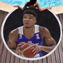 Giannis Antetokounmpo Strong Basketball Player Round Beach Towel 1