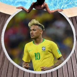 Gifted Brazil Football Player Neymar Round Beach Towel 1