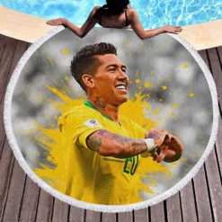 Graceful Brazil Footballer Roberto Firmino Round Beach Towel 1