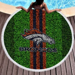 Grass Design NFL Denver Broncos Logo Round Beach Towel 1